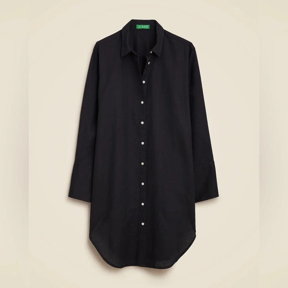 NWT J.Crew Relaxed-fit beach shirt in linen-cotton blend swim cover up SzS black